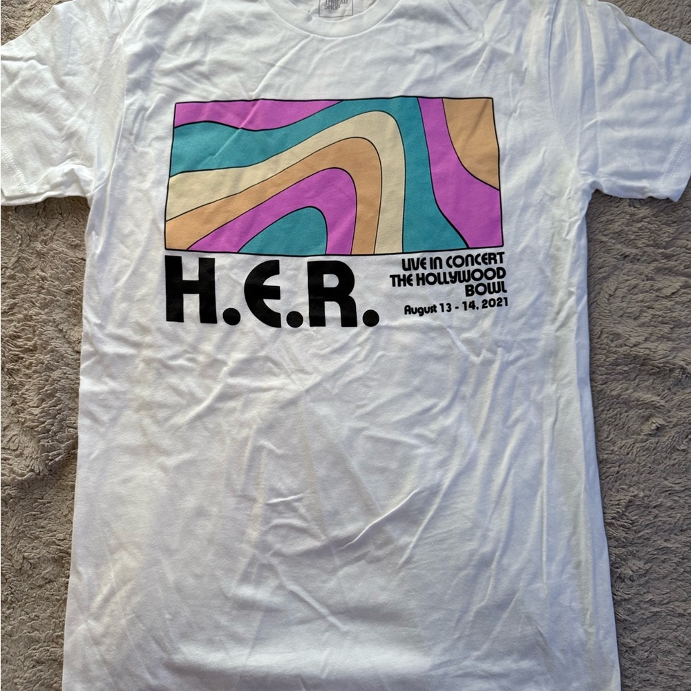 Unisex H.E.R. Graphic T-Shirt - White, Purple, Blue, Tan